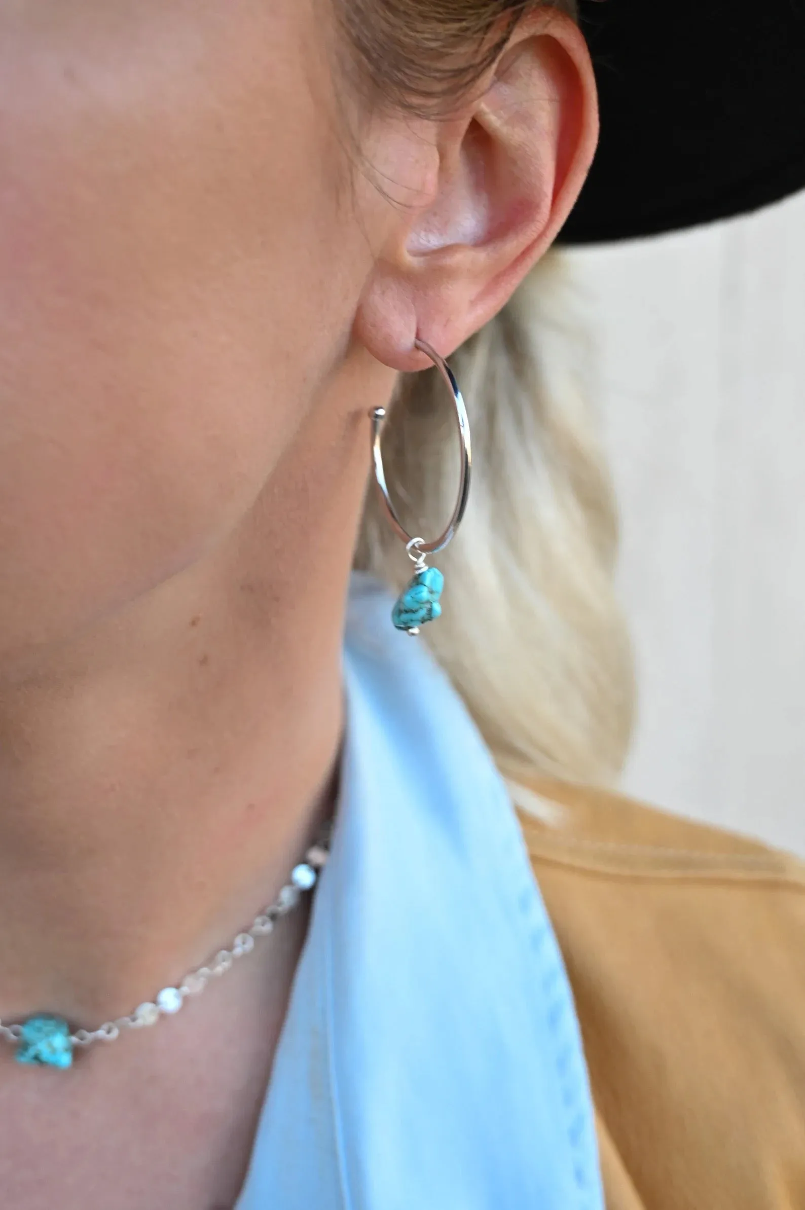 True Girl Turquoise Silver Hoops Earrings