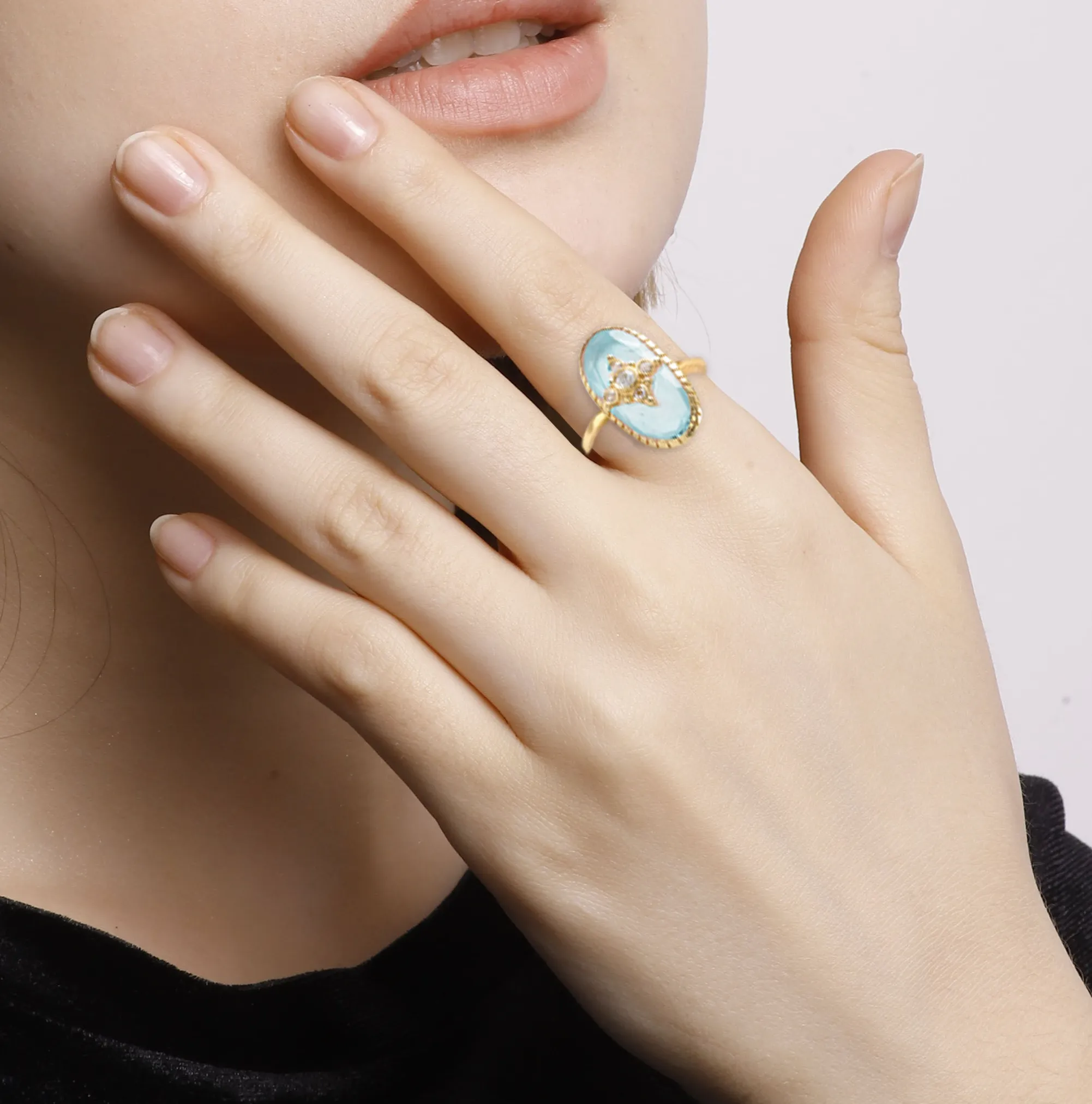 Vama | Rida Ring | Metal-Sterling Silver | Stone-Aqua Chalcedony | Finish-Shiny