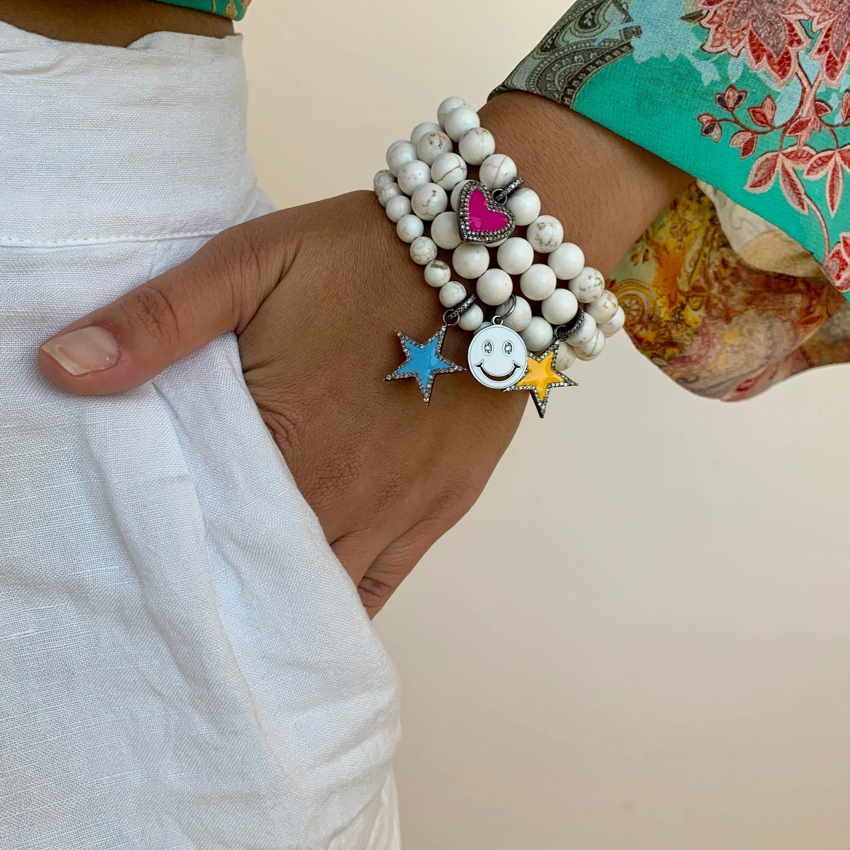 White Enamel Smiley Face Bracelet