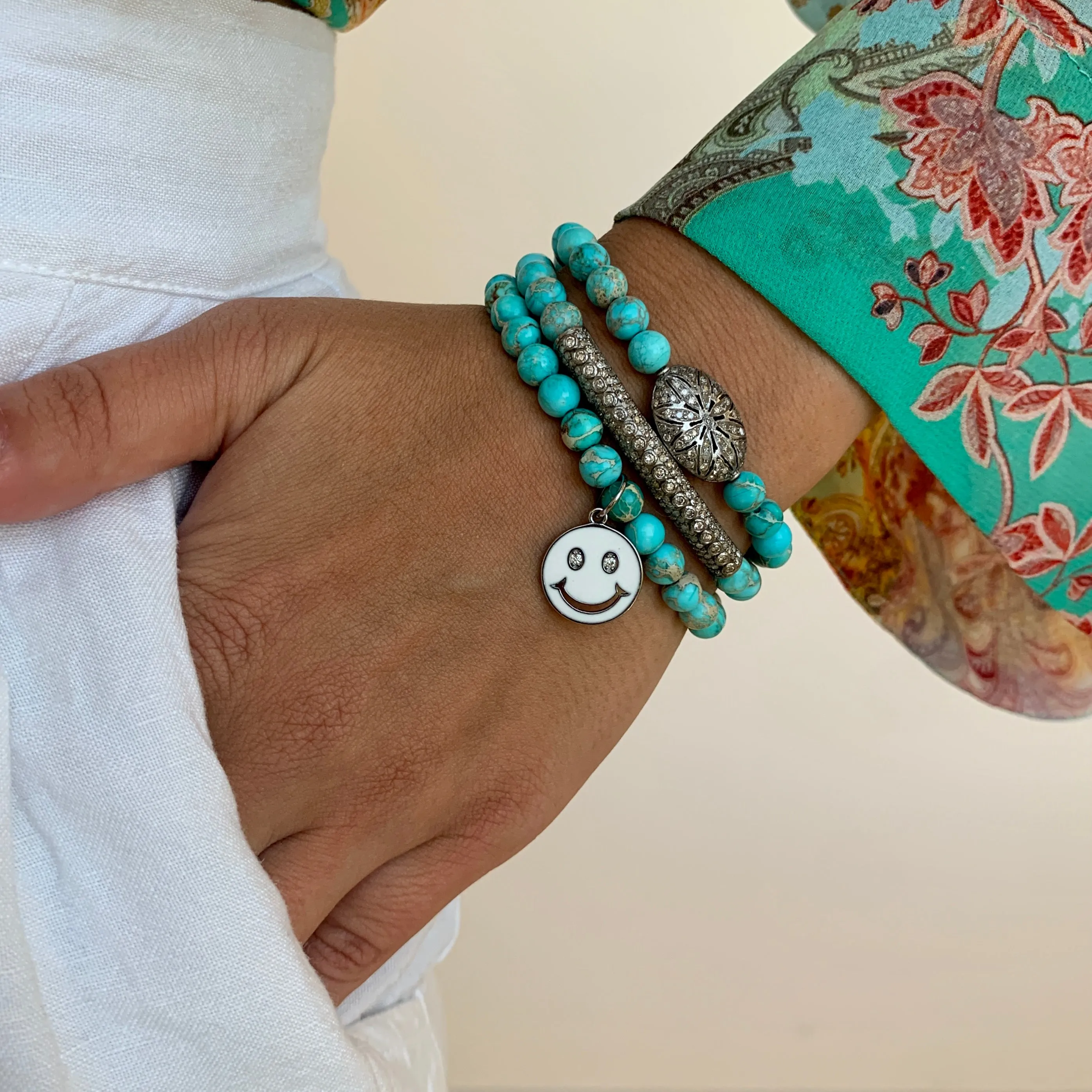 White Enamel Smiley Face Bracelet